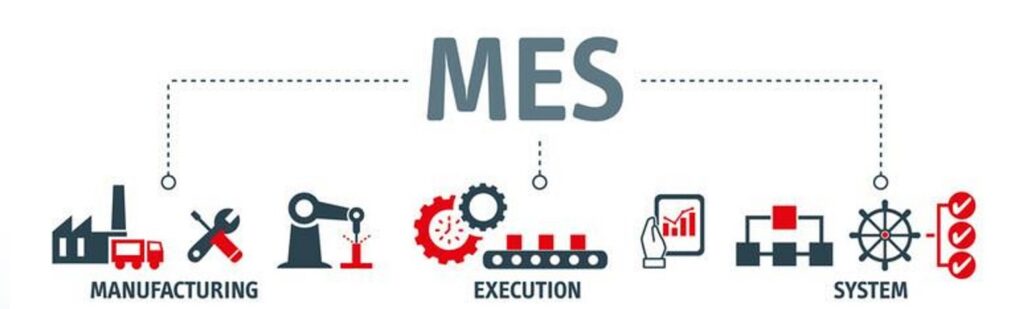 MES(製造実行システム)の説明と実績班長のロゴ - メリウステックのMES開発サービスの詳細を示す画像